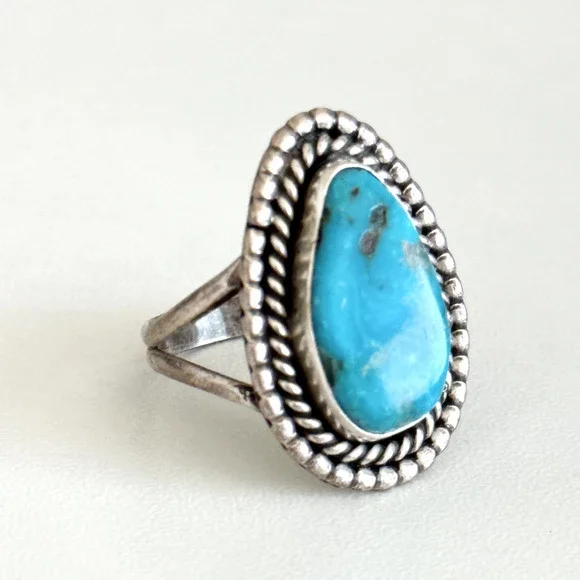 Vintage 925 Sterling Silver Turquoise Large Southwestern Tall Band Ring Size 8